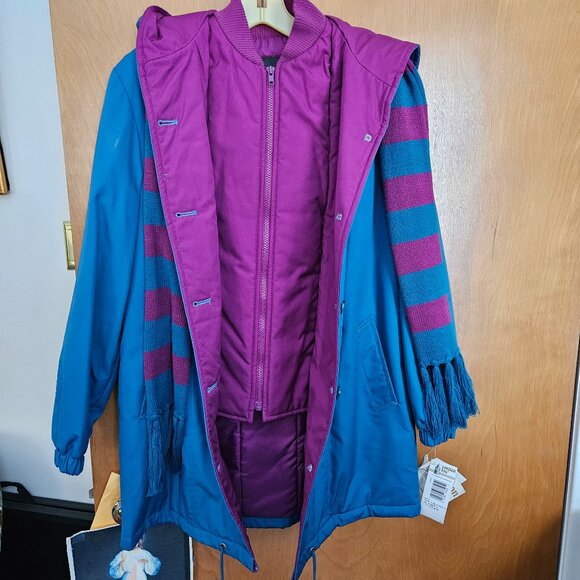 London Fog "Rita" Woman’s Teal/Pink Winter Jacket with Scarf - 10 Regular - Picture 1 of 16